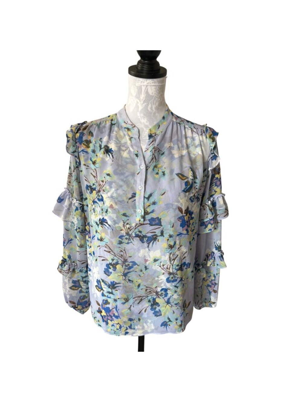 MISA LA Womens Long Sleeve Floral Blouse Ruffled Cottagecore Small
